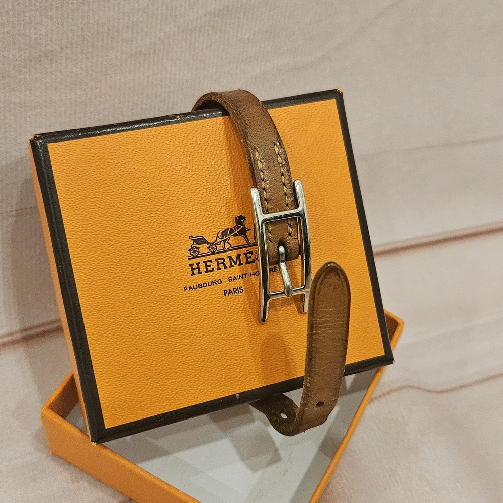 Hermes Brown Leather Bracelet With Box